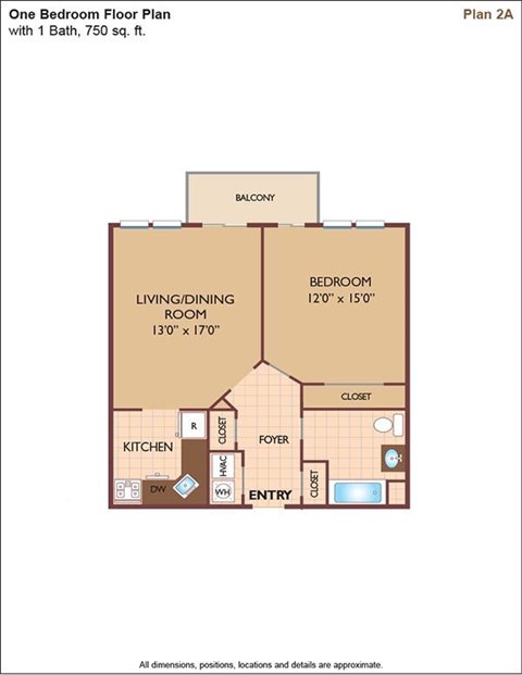 Floor plan for 1 bed, 1 bath, 790 sqft